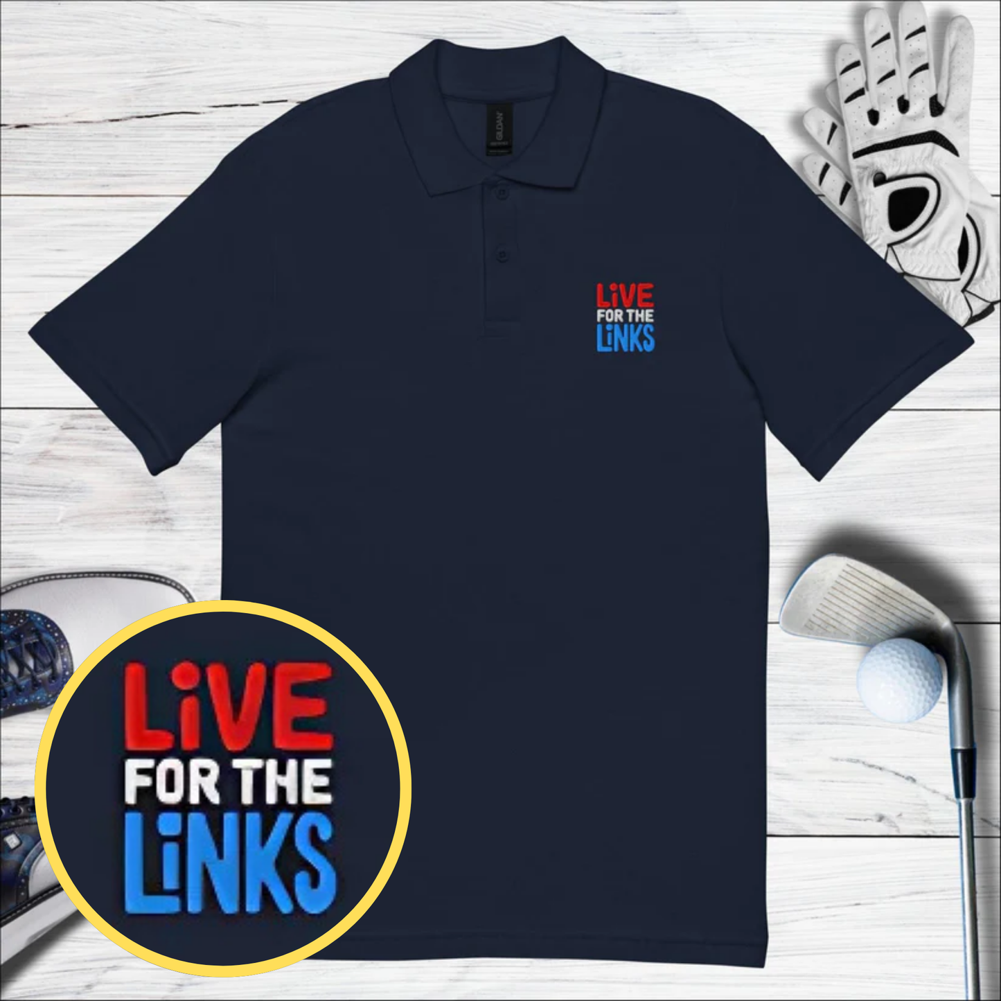 Live For The Links Embroidered Golf Pique Polo Shirt