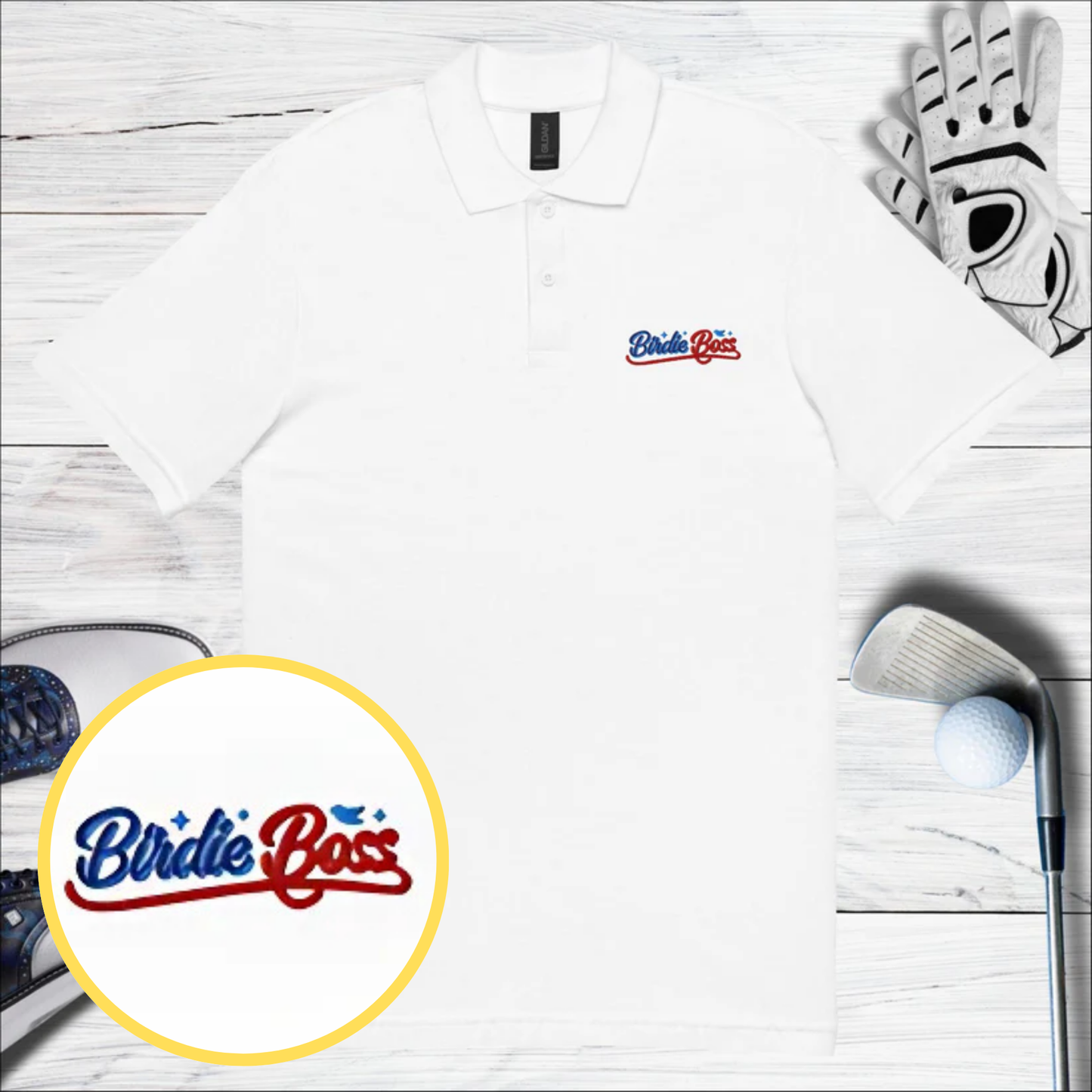 Birdie Boss Embroidered Golf Pique Polo Shirt