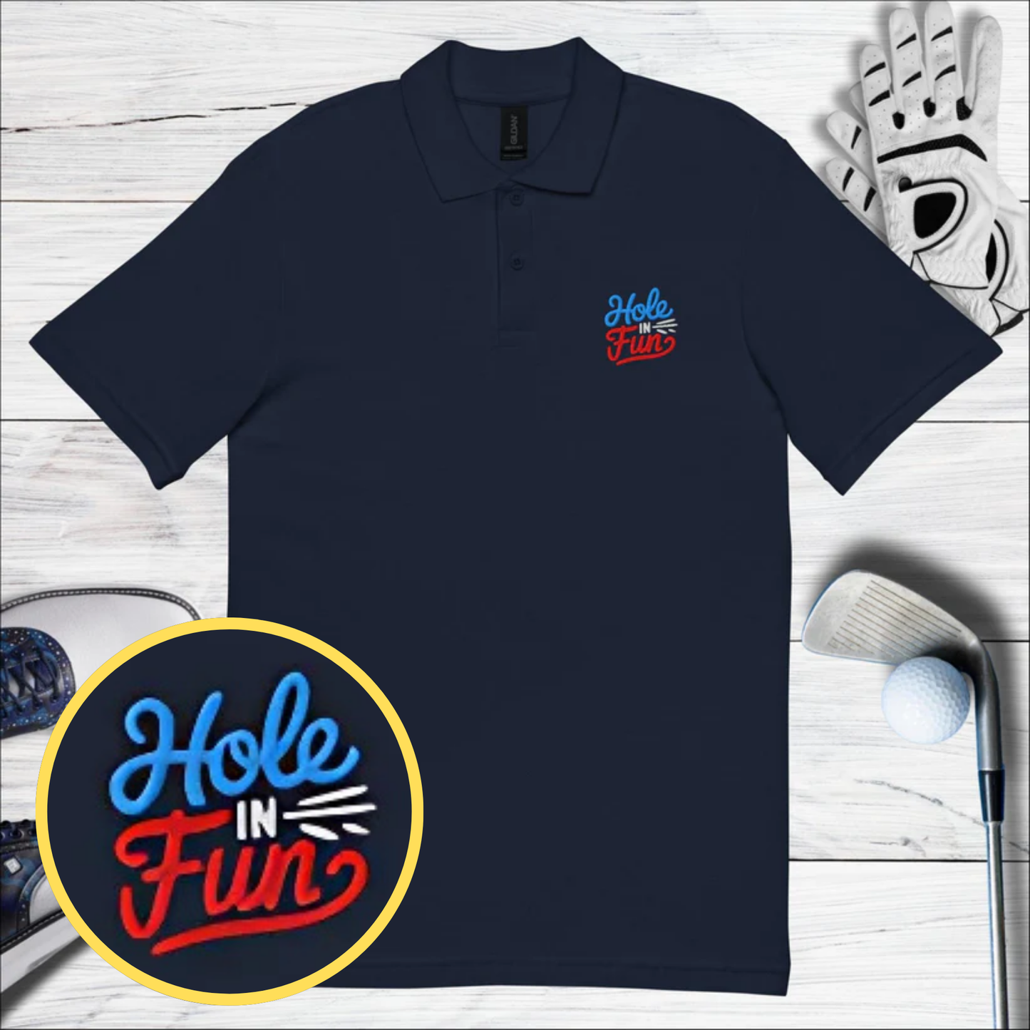 Hole in Fun Embroidered Golf Pique Polo Shirt