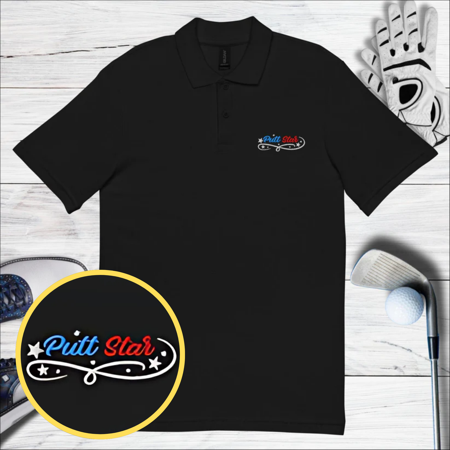 Putt Star Embroidered Golf Pique Polo Shirt