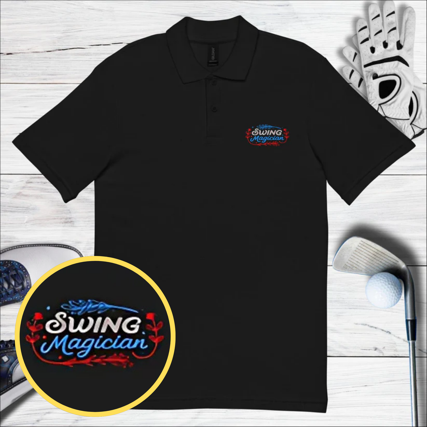 Swing Magician Embroidered Golf Pique Polo Shirt