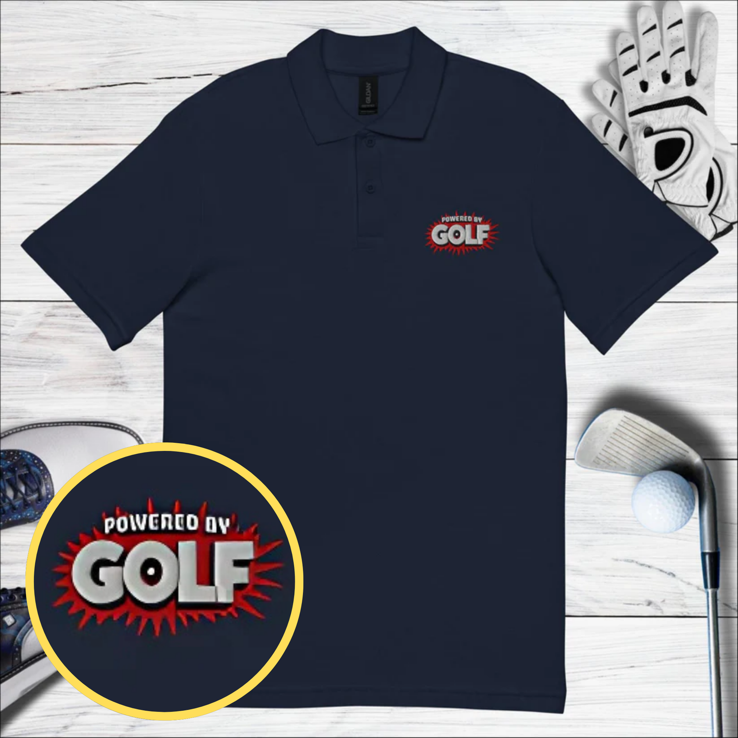 Powered By Golf Embroidered Golf Pique Polo Shirt