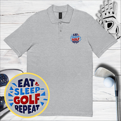 Eat Sleep Golf Repeat Embroidered Golf Pique Polo Shirt