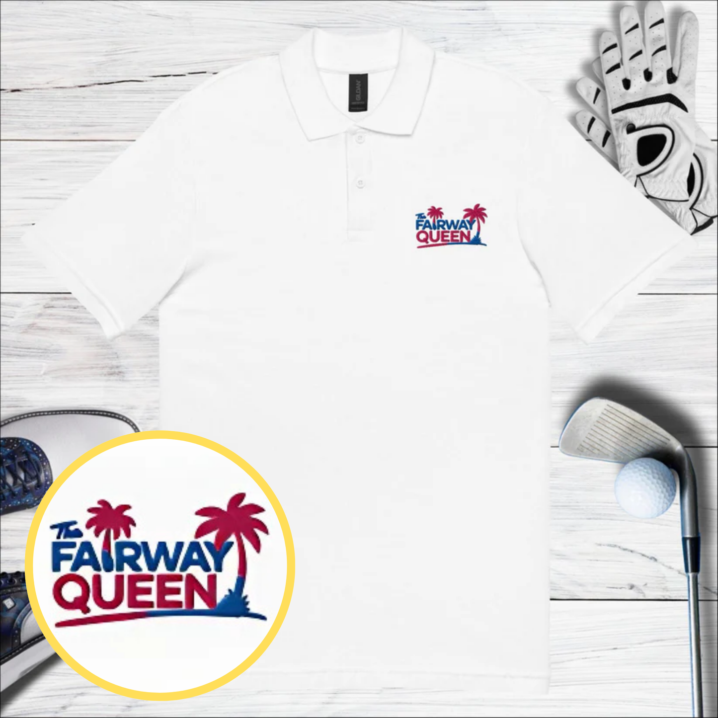 The Fairway Queen Embroidered Golf Pique Polo Shirt