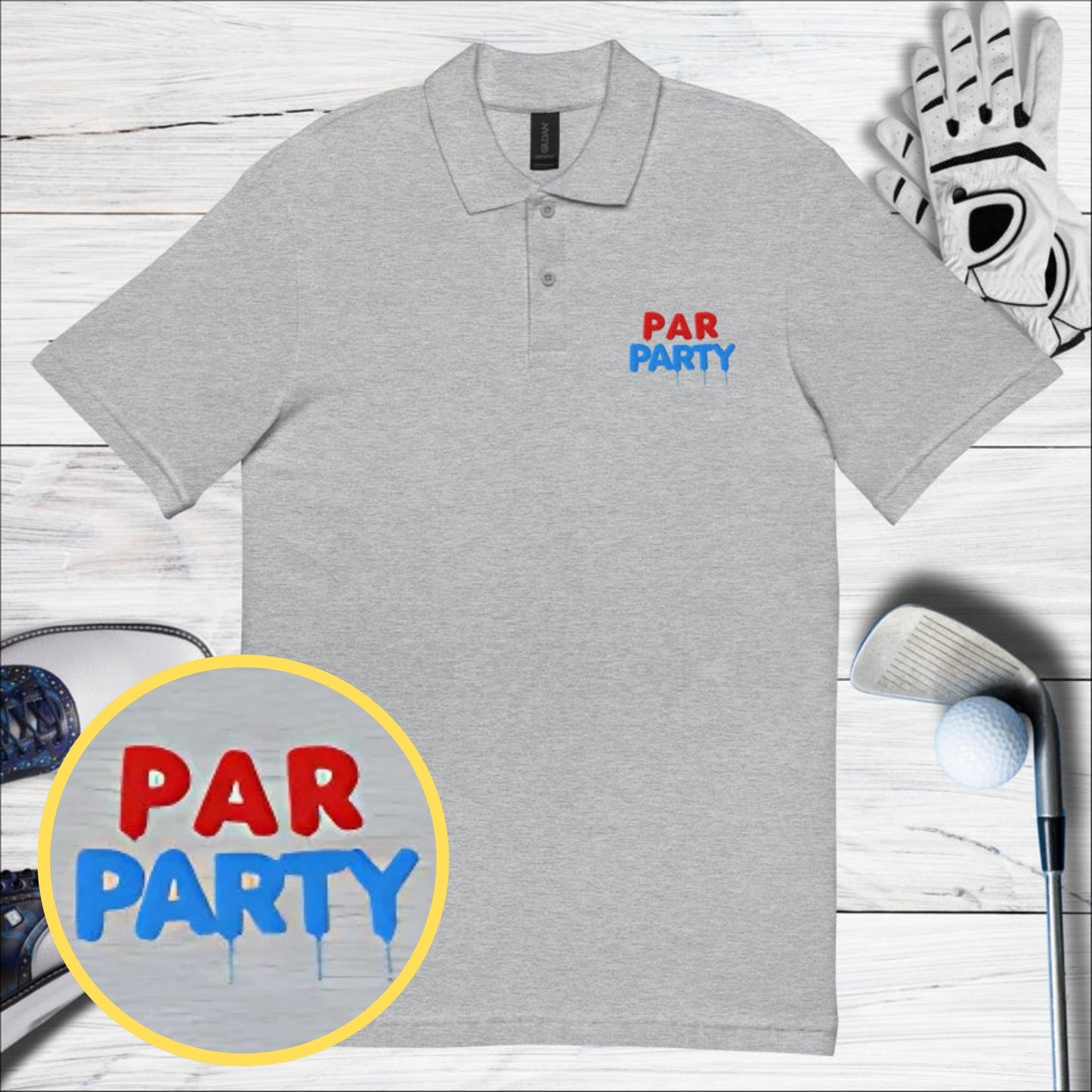 Par Party Embroidered Golf Pique Polo Shirt