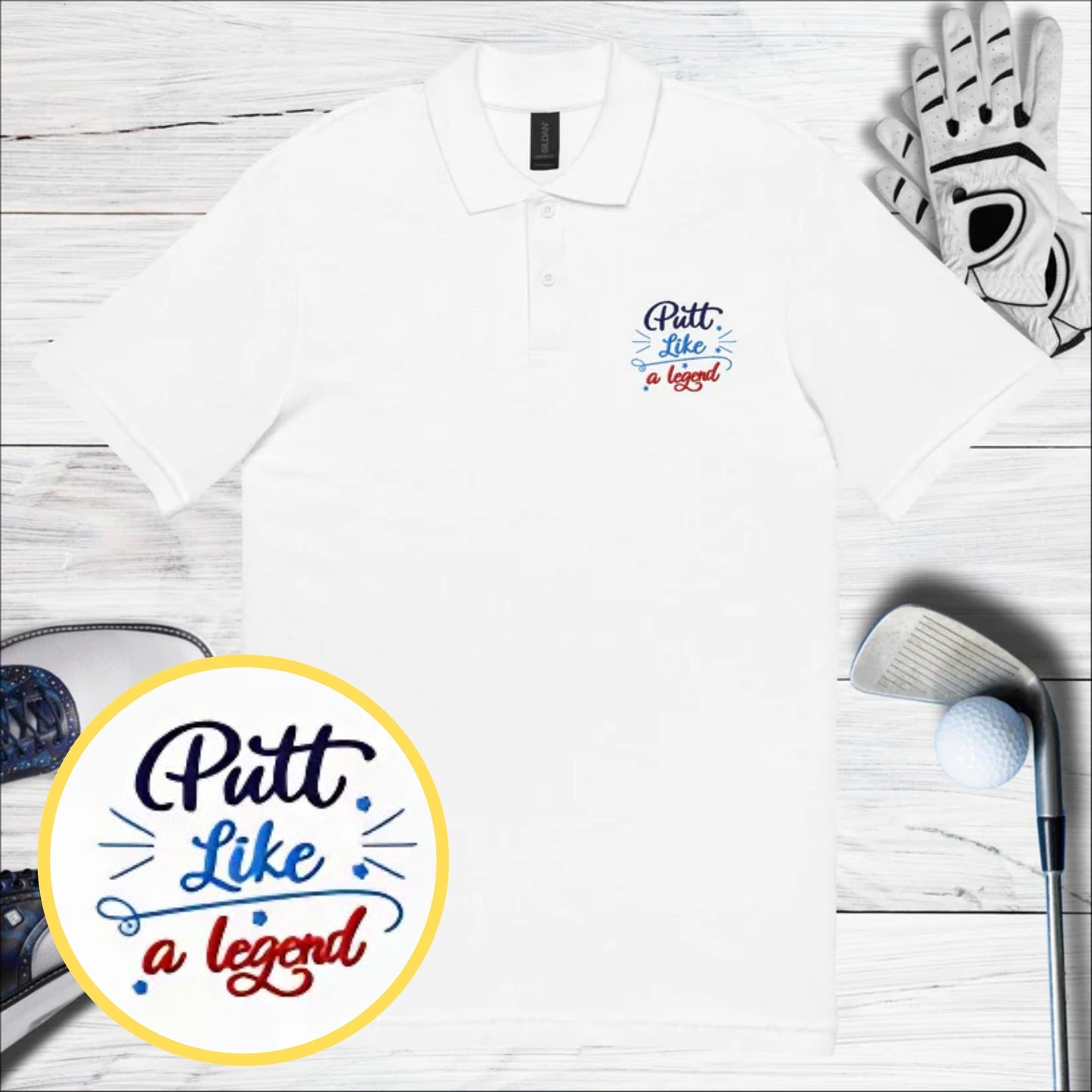 Putt Like a Legend Embroidered Golf Pique Polo Shirt