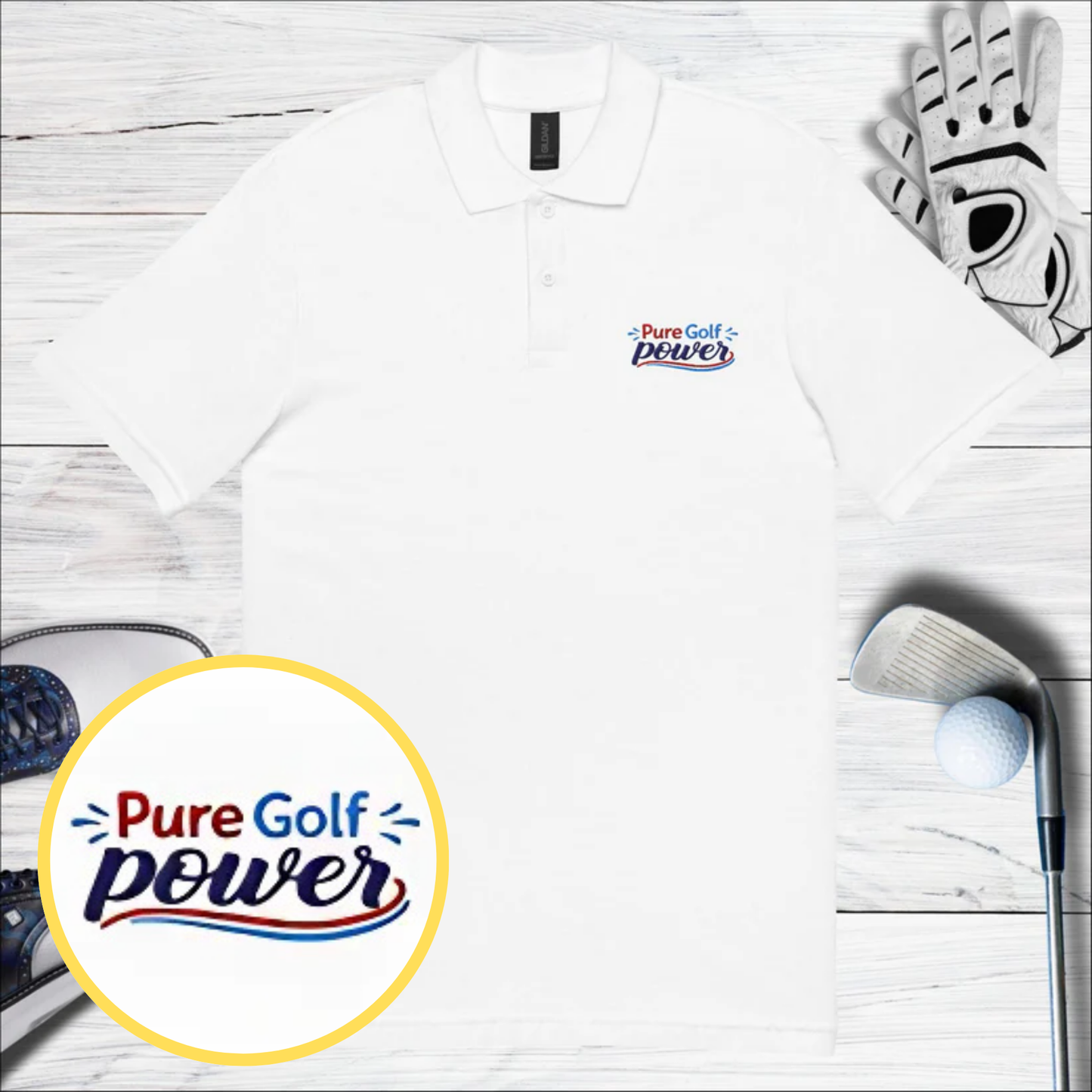 Pure Golf Power Embroidered Golf Pique Polo Shirt