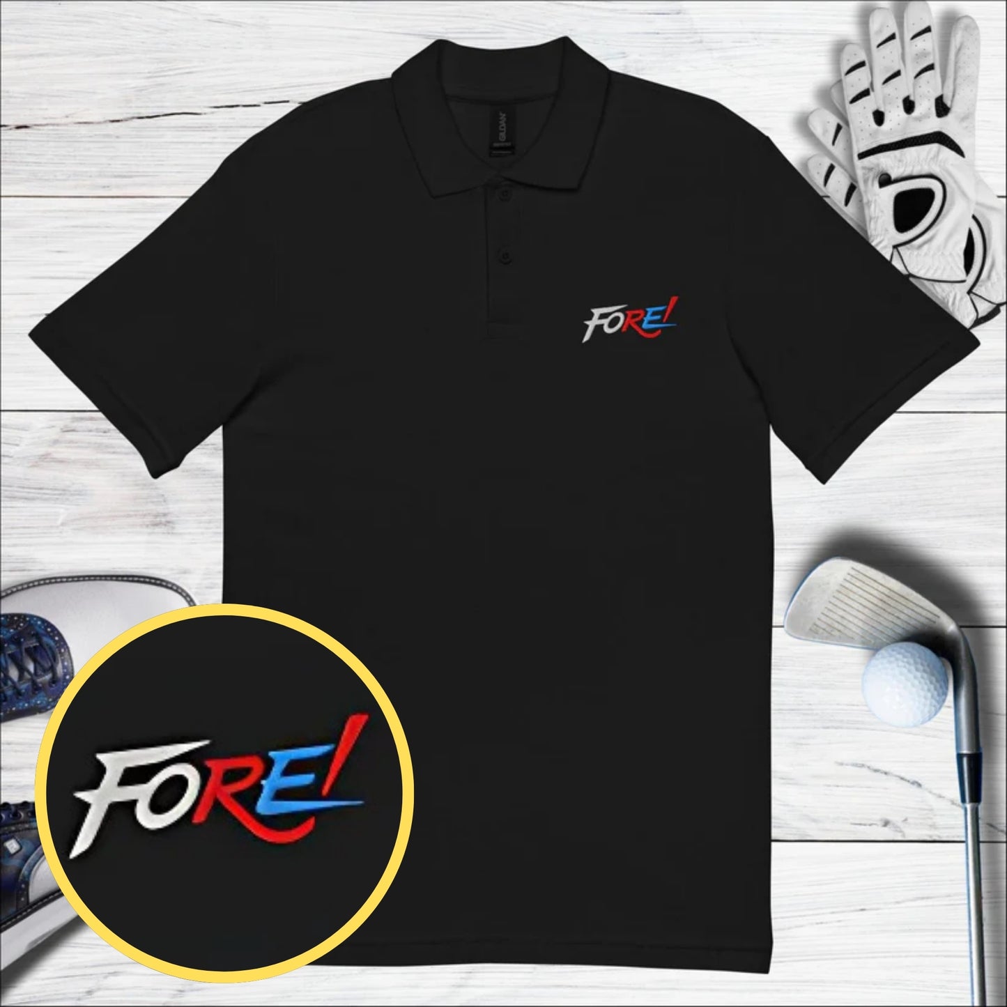 Fore Embroidered Golf Pique Polo Shirt