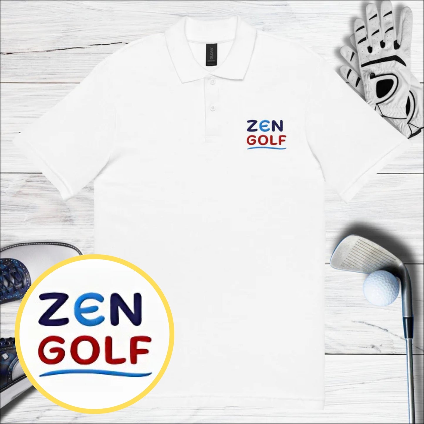 Zen Golf Embroidered Golf Pique Polo Shirt