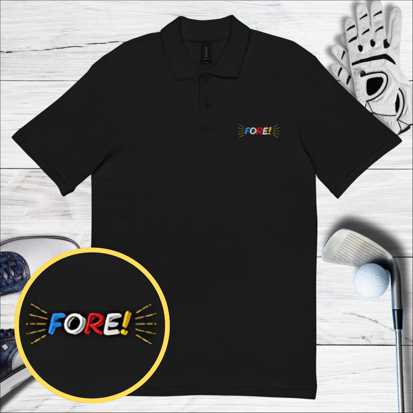 Fore Embroidered Golf Pique Polo Shirt