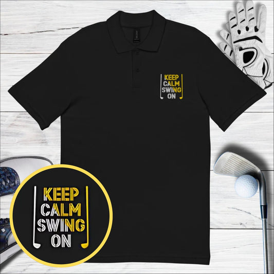 Keep Calm Swing On Embroidered Golf Pique Polo Shirt