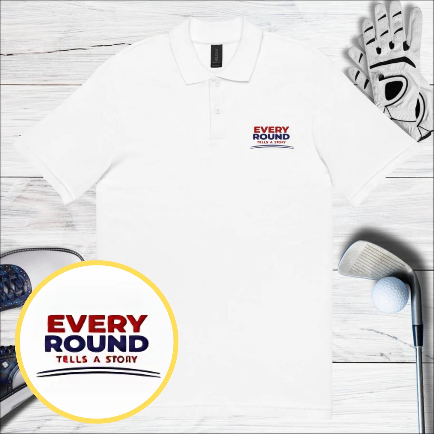 Every Round Tells a Story Embroidered Golf Pique Polo Shirt