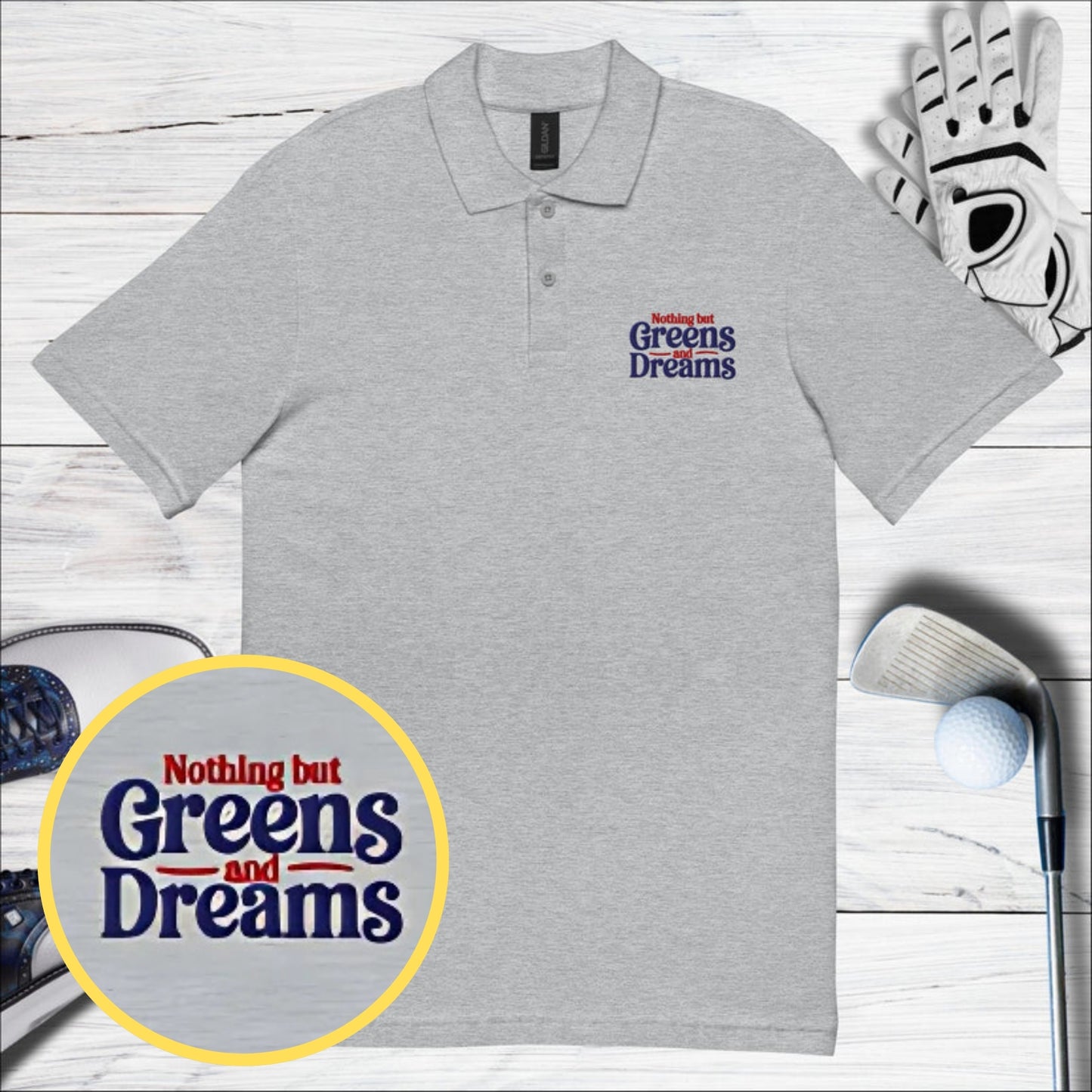 Greens and Dreams Embroidered Golf Pique Polo Shirt