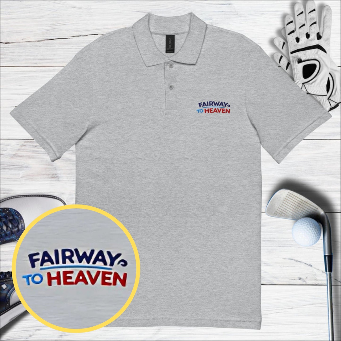 Fairway to Heaven Embroidered Golf Pique Polo Shirt